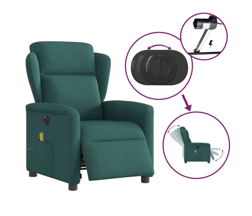 Sillón reclinable de masaje eléctrico tela verde oscuro