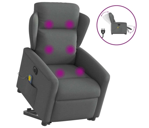 Sillón de masaje eléctrico reclinable elevable tela gris oscuro