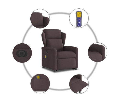 Sillón masaje eléctrico reclinable elevable tela marrón oscuro