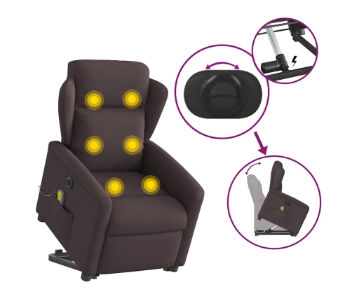 Sillón masaje eléctrico reclinable elevable tela marrón oscuro