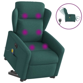 Sillón masaje eléctrico reclinable elevable tela verde oscuro