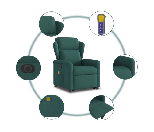 Sillón masaje eléctrico reclinable elevable tela verde oscuro