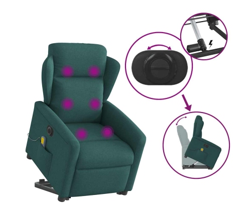 Sillón masaje eléctrico reclinable elevable tela verde oscuro