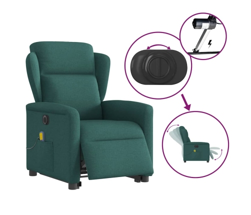 Sillón masaje eléctrico reclinable elevable tela verde oscuro