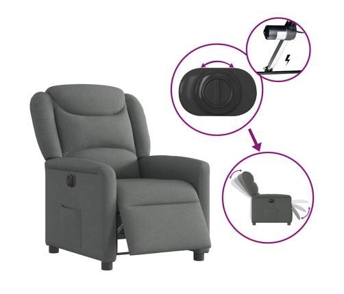 Sillón reclinable eléctrico de tela gris oscuro