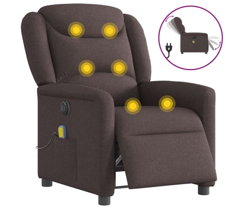 Sillón reclinable de masaje eléctrico tela marrón oscuro