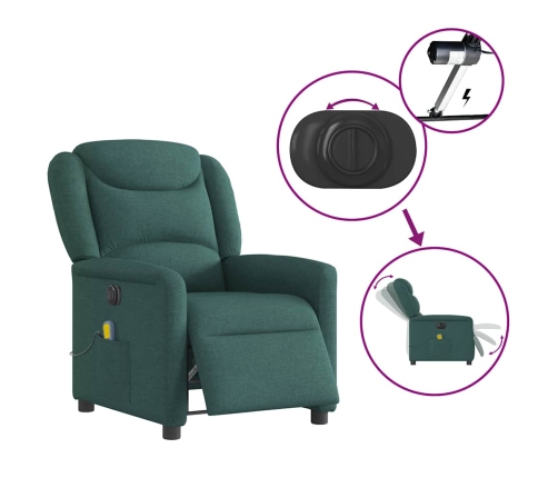 Sillón reclinable de masaje eléctrico tela verde oscuro