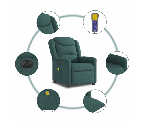 Sillón reclinable de masaje eléctrico tela verde oscuro