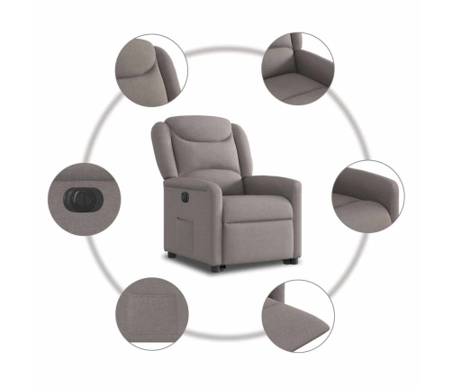 Sillón eléctrico reclinable elevable de tela gris taupe