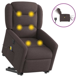 Sillón masaje eléctrico reclinable elevable tela marrón oscuro