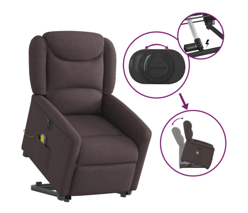 Sillón masaje eléctrico reclinable elevable tela marrón oscuro