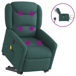 Sillón masaje eléctrico reclinable elevable tela verde oscuro