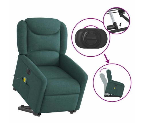 Sillón masaje eléctrico reclinable elevable tela verde oscuro