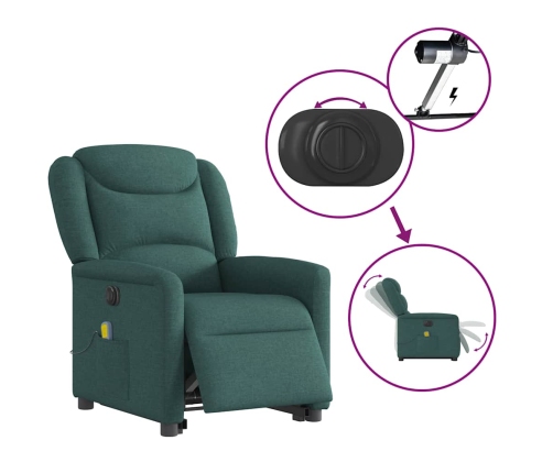 Sillón masaje eléctrico reclinable elevable tela verde oscuro