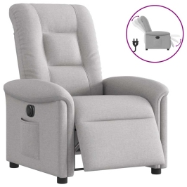 Sillón reclinable eléctrico de tela gris nube