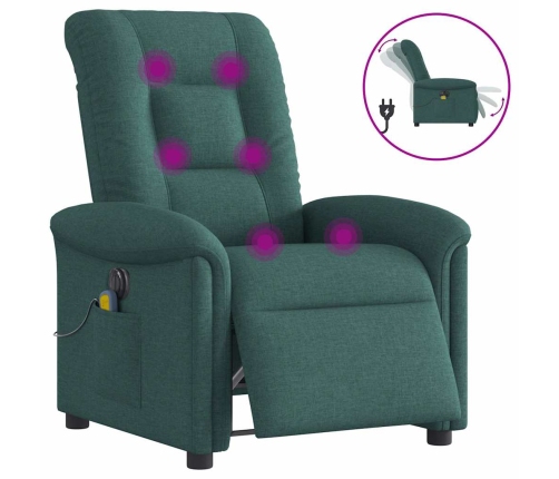 Sillón reclinable de masaje eléctrico tela verde oscuro