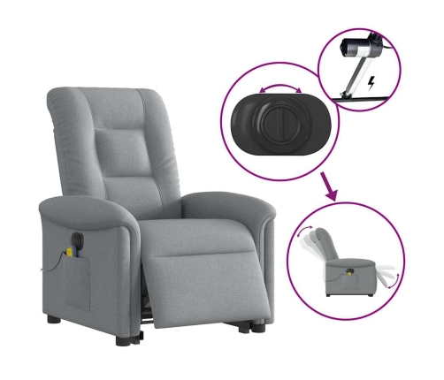 Sillón de masaje eléctrico reclinable elevable tela gris claro