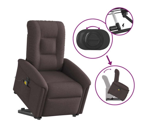 Sillón masaje eléctrico reclinable elevable tela marrón oscuro