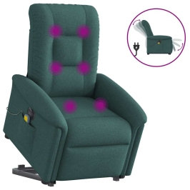 Sillón masaje eléctrico reclinable elevable tela verde oscuro