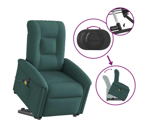 Sillón masaje eléctrico reclinable elevable tela verde oscuro