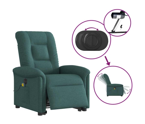 Sillón masaje eléctrico reclinable elevable tela verde oscuro