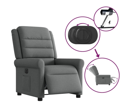 Sillón reclinable eléctrico de tela gris oscuro