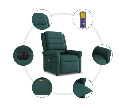 Sillón reclinable de masaje eléctrico tela verde oscuro