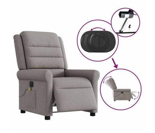 Sillón reclinable de masaje eléctrico tela gris taupe