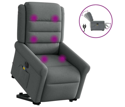 Sillón de masaje eléctrico reclinable elevable tela gris oscuro