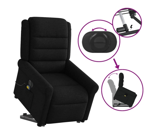 Sillón de masaje eléctrico reclinable elevable tela negro