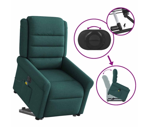 Sillón masaje eléctrico reclinable elevable tela verde oscuro