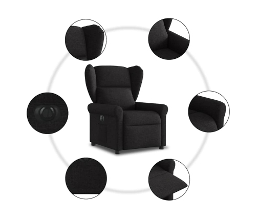 Sillón reclinable eléctrico de tela negro