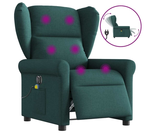 Sillón reclinable de masaje eléctrico tela verde oscuro