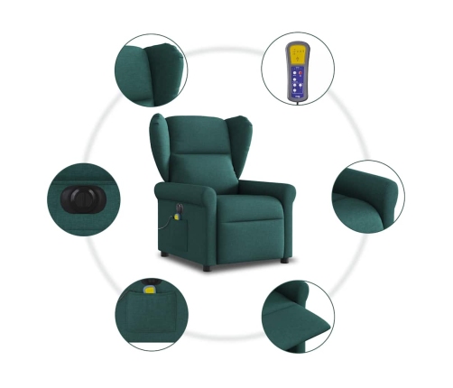 Sillón reclinable de masaje eléctrico tela verde oscuro