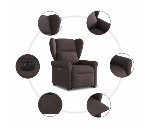 Sillón eléctrico reclinable elevable de tela marrón oscuro