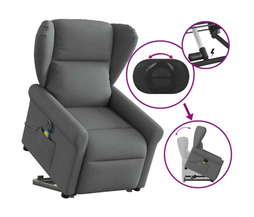 Sillón de masaje eléctrico reclinable elevable tela gris oscuro