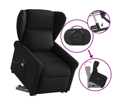 Sillón de masaje eléctrico reclinable elevable tela negro