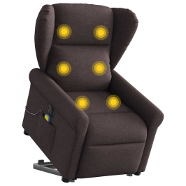 Sillón masaje eléctrico reclinable elevable tela marrón oscuro