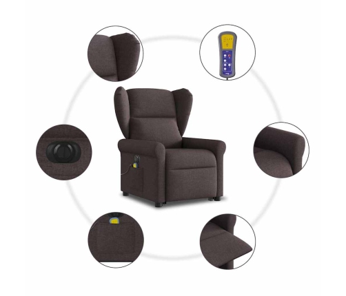 Sillón masaje eléctrico reclinable elevable tela marrón oscuro