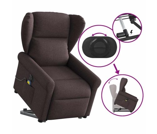 Sillón masaje eléctrico reclinable elevable tela marrón oscuro