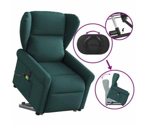 Sillón masaje eléctrico reclinable elevable tela verde oscuro