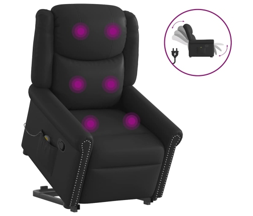 Sillón reclinable de masaje pie cuero sintético negro brillante