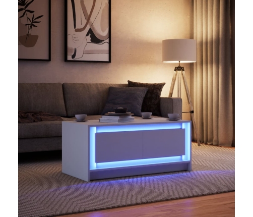 Mesa de centro con luces LED madera ingeniería blanca