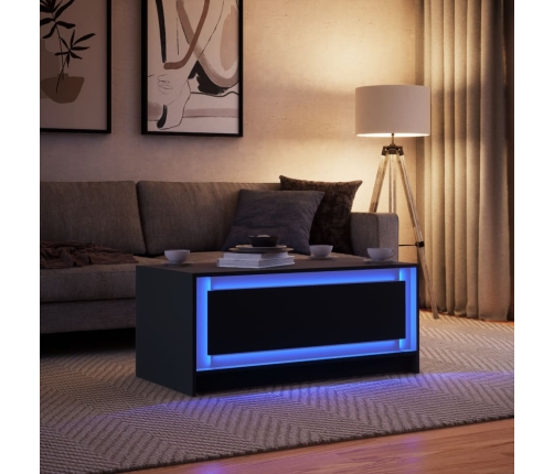 Mesa de centro con luces LED madera de ingeniería negra