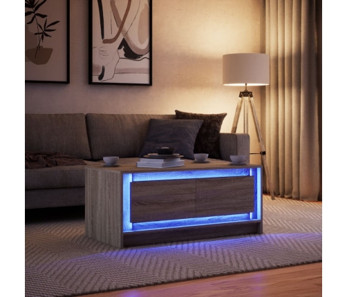 Mesa de centro con luces LED madera de ingeniería roble Sonoma