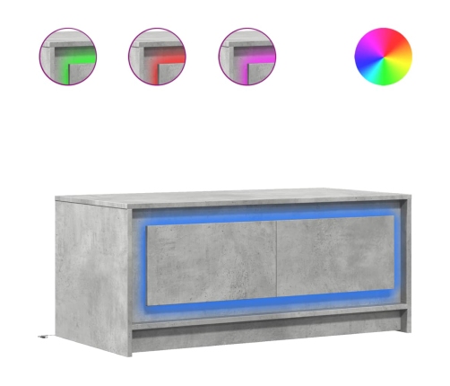 Mesa de centro con luces LED madera de ingeniería gris hormigón