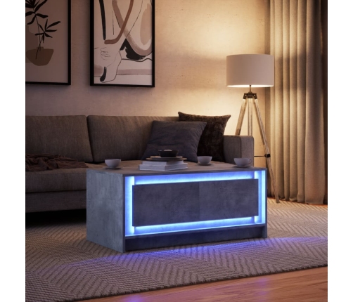 Mesa de centro con luces LED madera de ingeniería gris hormigón