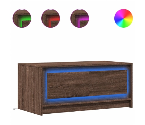 Mesa de centro con luces LED madera de ingeniería marrón roble