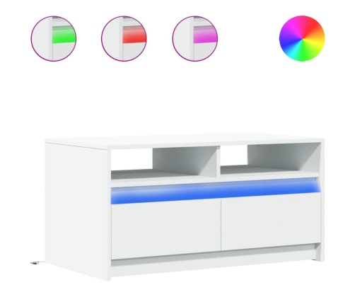 Mesa de centro con luces LED madera ingeniería blanca