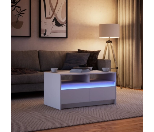 Mesa de centro con luces LED madera ingeniería blanca